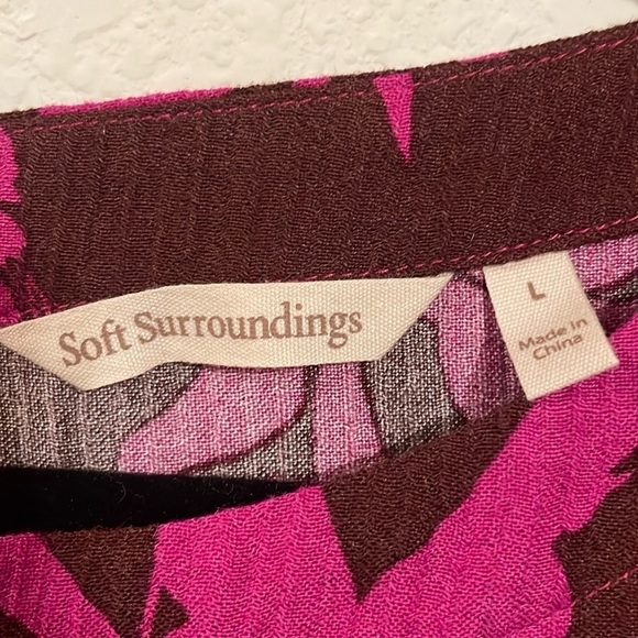 Soft Surroundings Women Tunic Top Large Pink Brown Longline Floral Contemporary - Picture 10 of 17